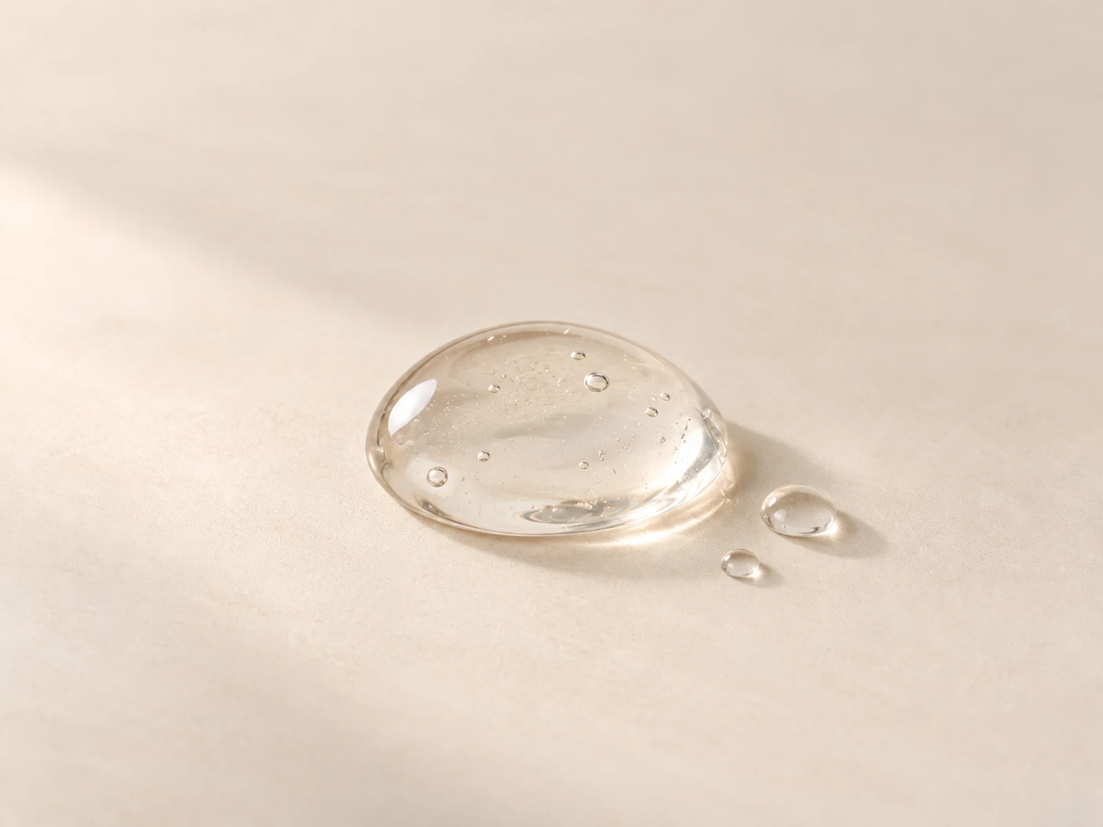 Folinove Gota de gel transparente sobre fondo crema
