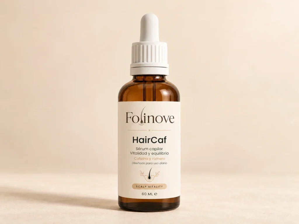 Frasco de HairCaf de Folinove con gotero, vista frontal