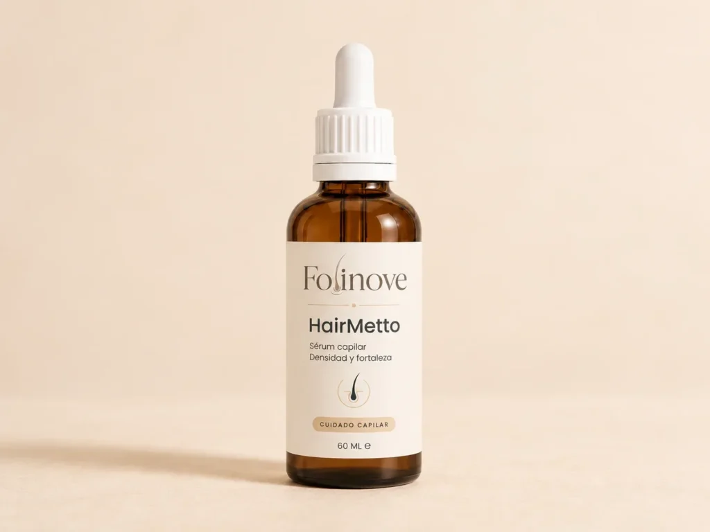Frasco de HairMetto de Folinove con gotero, vista frontal