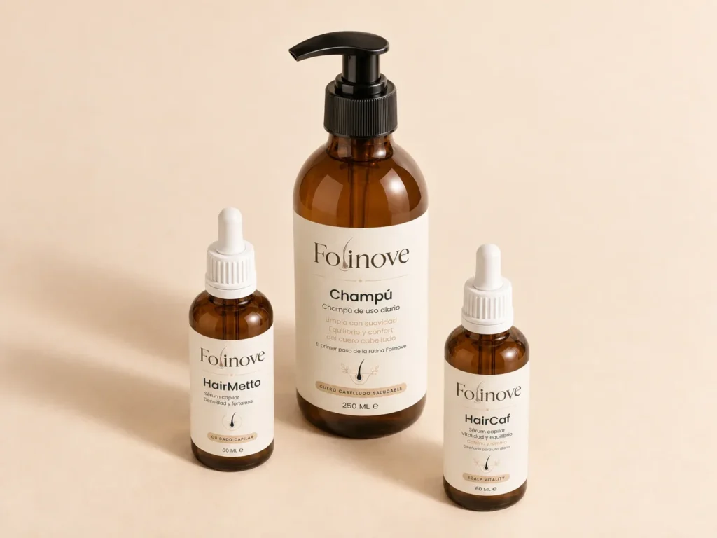 Champú, HairMetto y HairCaf de Folinove agrupados