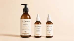 Champú, HairCaf y HairMetto de Folinove en fila