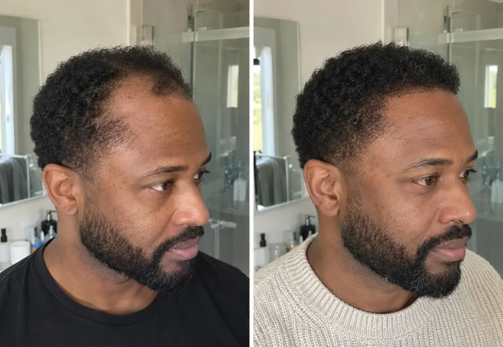 Entradas de un hombre en dos fotografías, antes y después